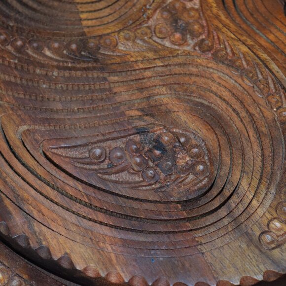 VTG Carved Wooden Collapsable Bowl/Basket Paisley Design Trays 3 Sections - Picture 9 of 13